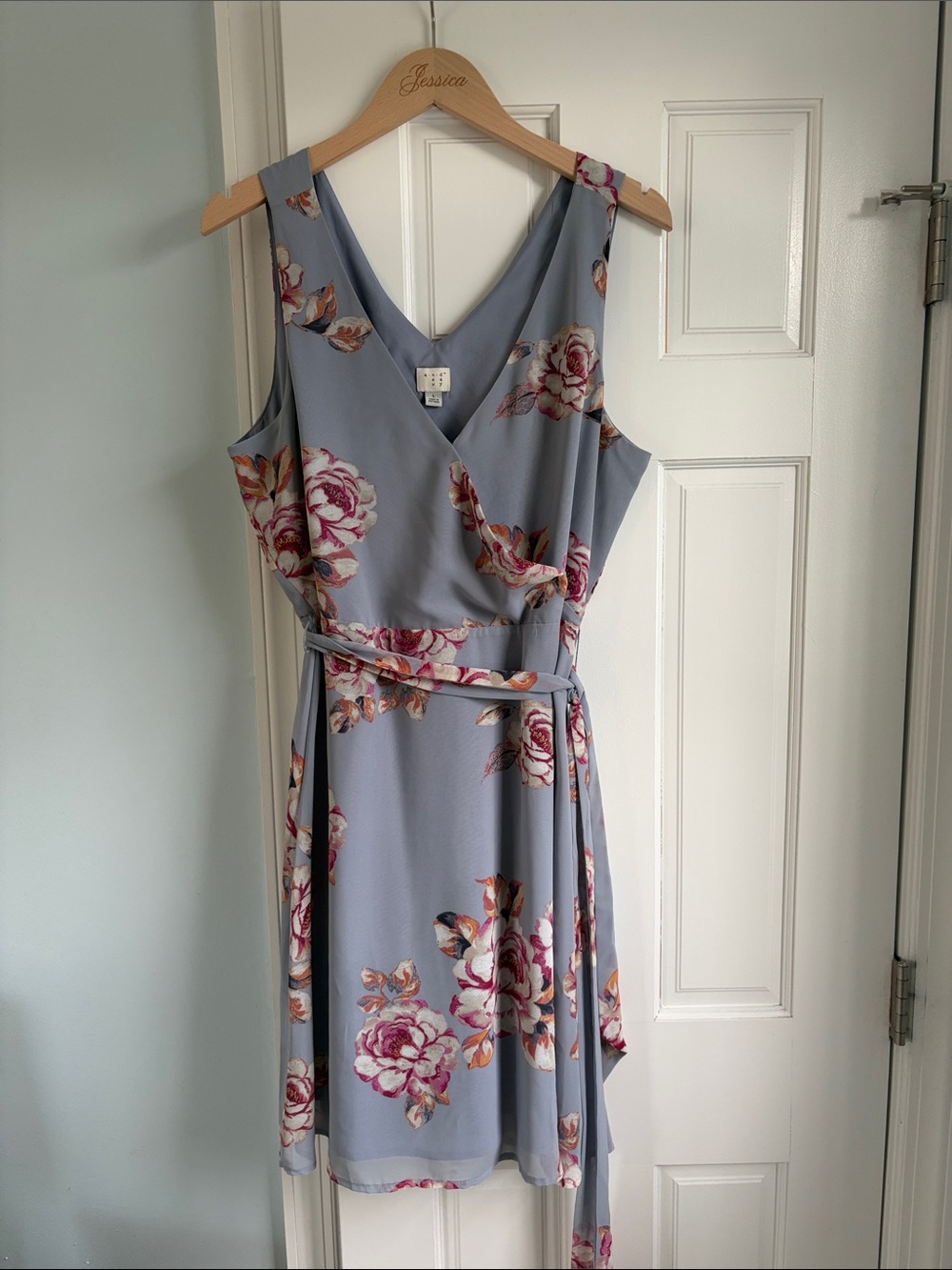 a new day Light Blue Floral Midi Wrap Dress
